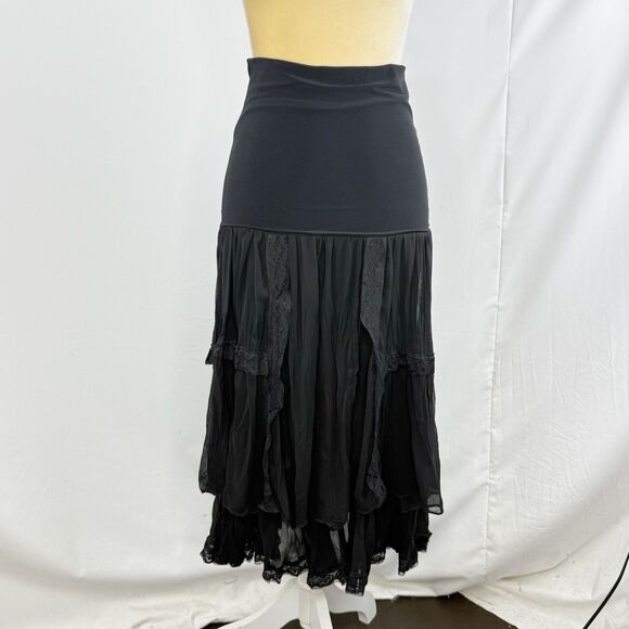 Anonima Black Layered Boho Lace Trim Skirt Size 36 Romantic Gothic Style - Picture 4 of 16